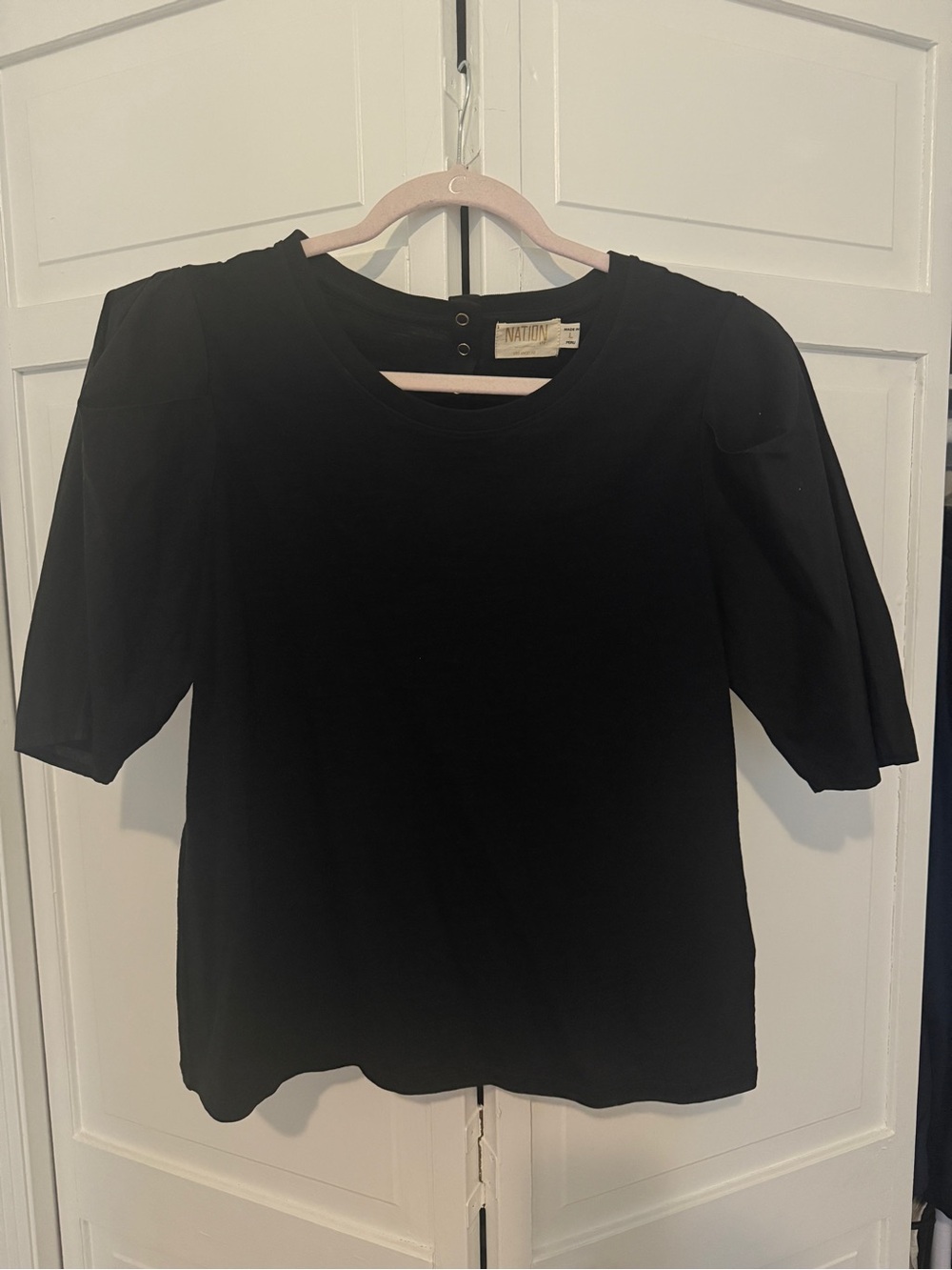 Nation LTD Black Short Sleeve Puff Shoulder Tee